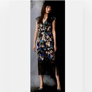 Badgley Mischka Black Floral Midi Dress